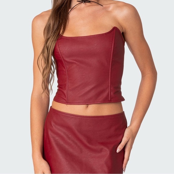 edikted red faux leather two piece set - Picture 6 of 7